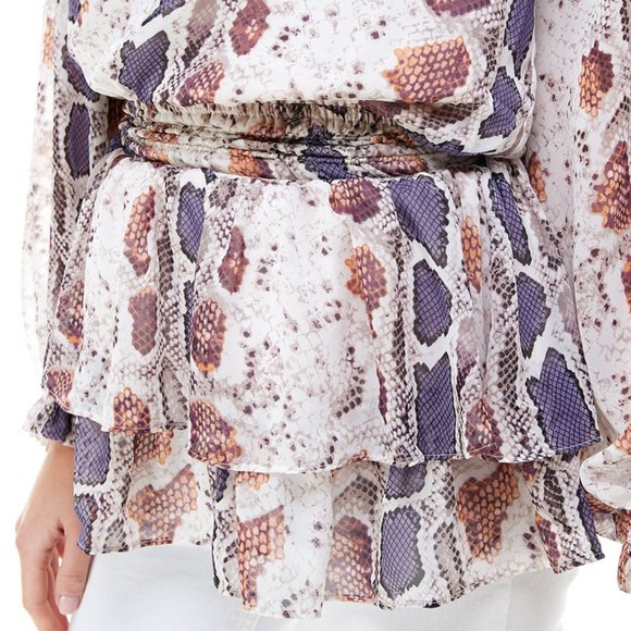 TCEC | NWOT | Animal Printed Boho Ruffle Tunic Top | Purple | S | CD01379 - Picture 5 of 5